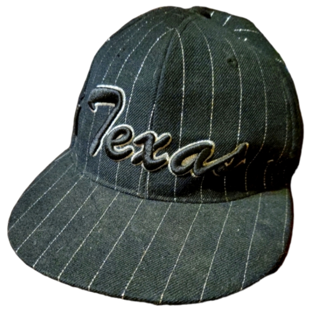 Vtg Leader Black Shimmer Silver Stripes Embroidered "Texas" Sports Hat Size XL